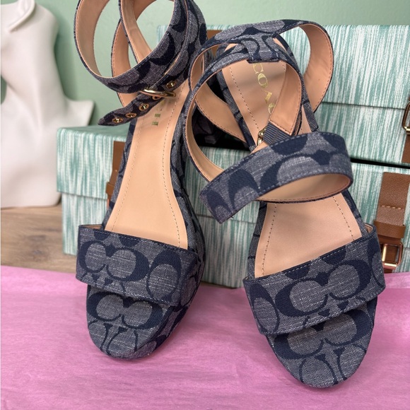 Coach Shoes - Coach Dark Blue Patterned Sandals